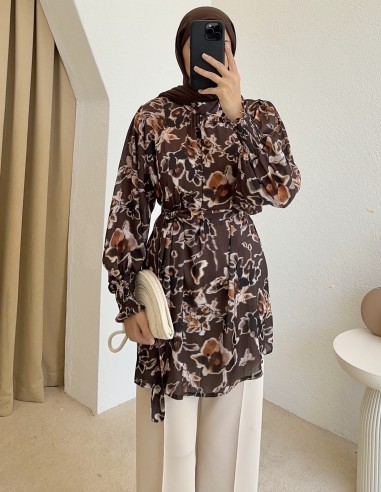 5108 saten tunik - Kahverengi