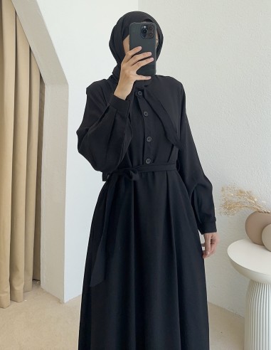 68257 yaka detay elbise - siyah