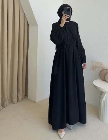 68257 yaka detay elbise - siyah
