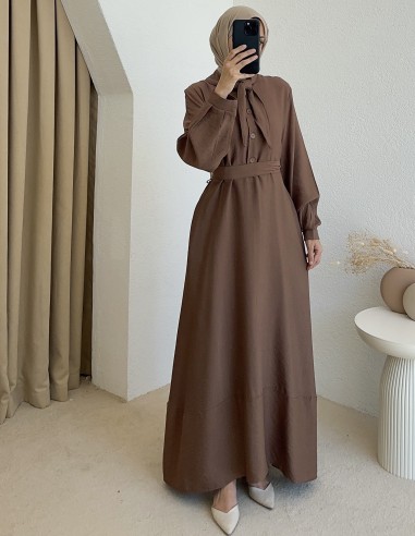68257 yaka detay elbise - kahverengi