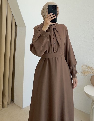 68257 yaka detay elbise - kahverengi