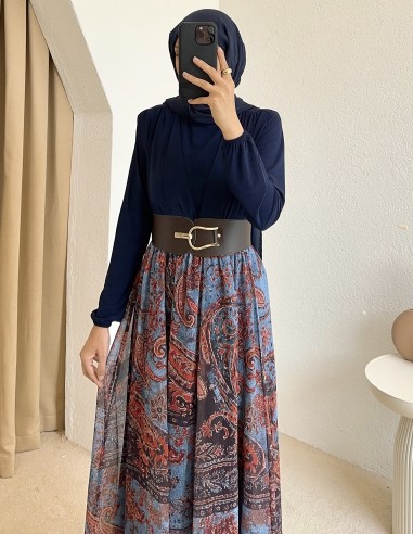 9039 Etnik desen kemerli takım- lacivert