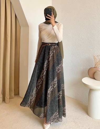 4459 kemer aksesuarlı etek - yeşil
