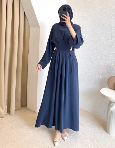 61613 tokalı elbise - lacivert
