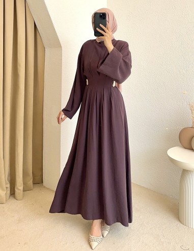 61613 tokalı elbise - mürdüm