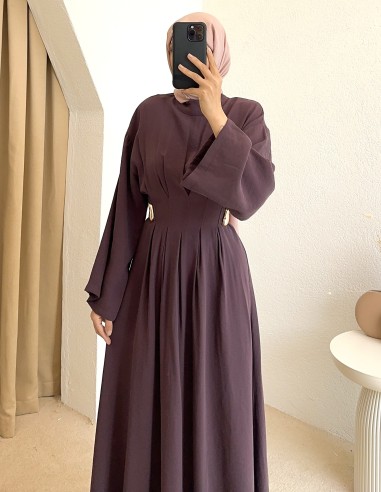 61613 tokalı elbise - mürdüm