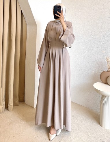 61613 tokalı elbise - bej