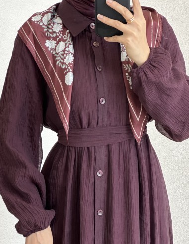 1035 fularlı elbise - mürdüm