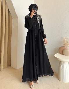 1035 fularlı elbise - siyah