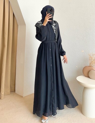 1035 fularlı elbise - lacivert