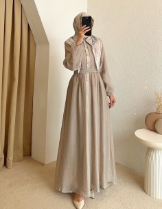 1035 fularlı elbise - Bej