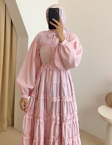 561 fırfır elbise - pembe