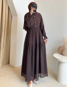 7544 lara elbise - Kahverengi