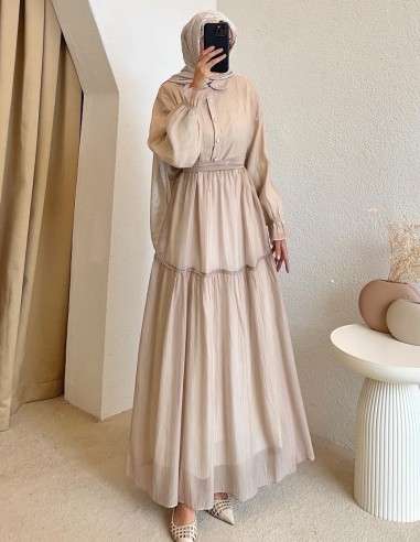 7544 lara elbise - Bej