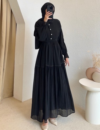 7544 lara elbise -Siyah