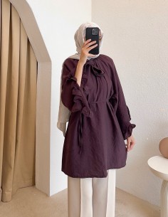 Y0059 fularlı tunik - mürdüm
