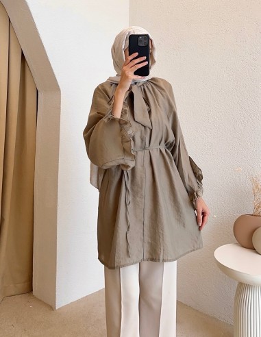 Y0059 fularlı tunik - yeşil