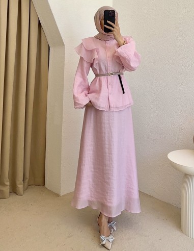3231 pamuklu fırfırlı takım - Pembe