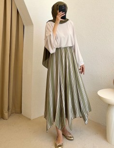 D31068 çizgili etek - yeşil