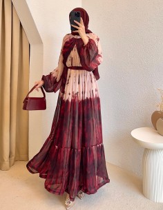 5741 desenli elbise - bordo