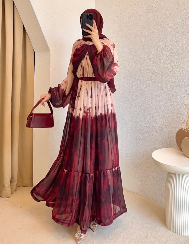 5741 desenli elbise - bordo
