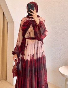 5741 desenli elbise - bordo 2