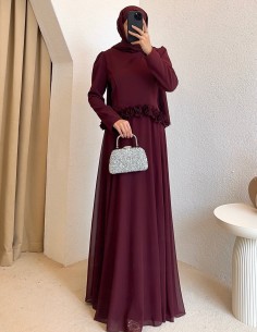 4904 gül detay elbise - mürdüm 2