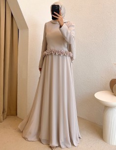 4904 gül detay elbise - Bej