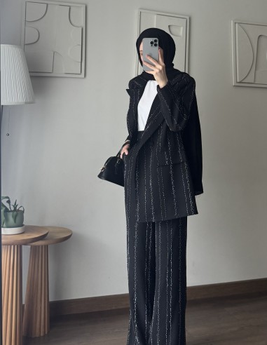 2618 Taşlı Blazer ceket takım siyah