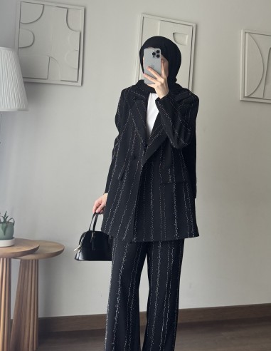2618 Taşlı Blazer ceket takım siyah