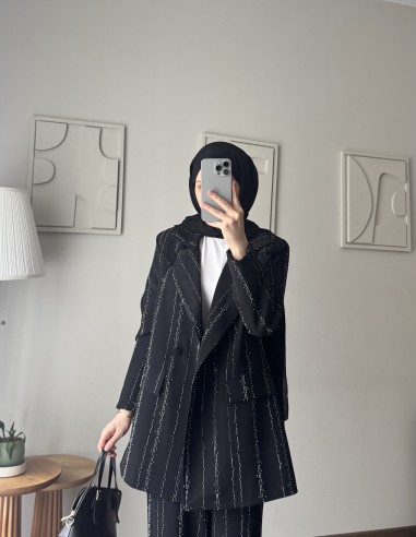 2618 Taşlı Blazer ceket takım siyah