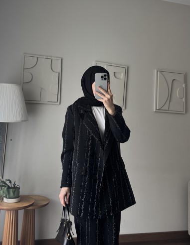 2618 Taşlı Blazer ceket takım siyah