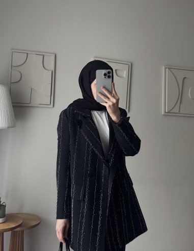 2618 Taşlı Blazer ceket takım siyah