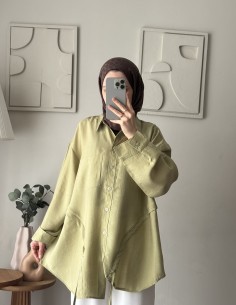 6215 Tencel Salaş Tunik Oliv