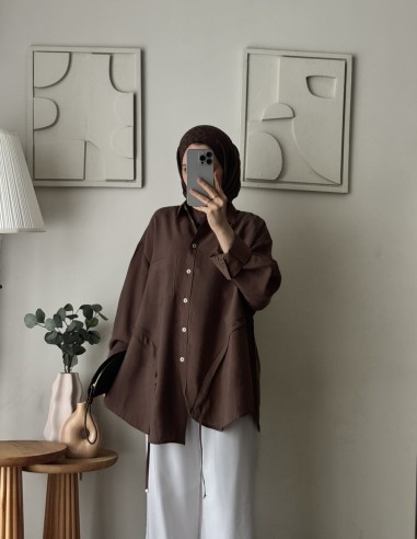 6215 Tencel salaş tunik çikolata kahve