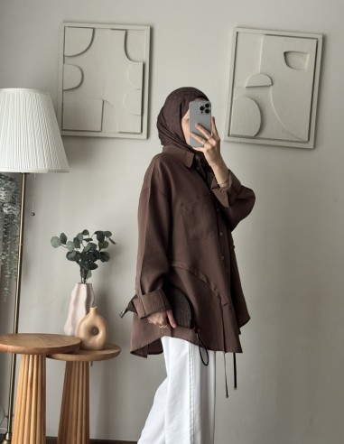 6215 Tencel salaş tunik çikolata kahve
