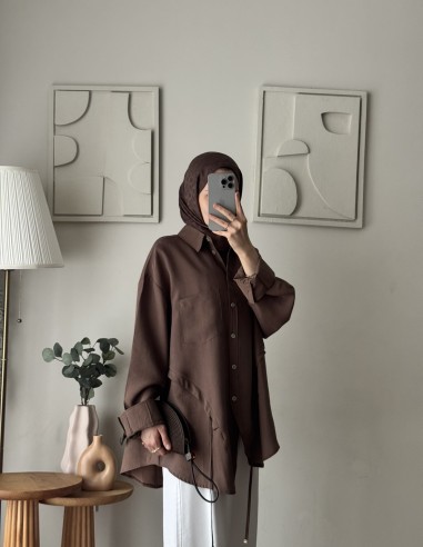 6215 Tencel salaş tunik çikolata kahve