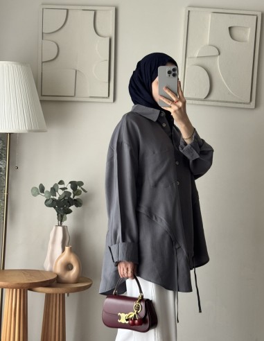 6215 Tencel Salaş tunik Antrasit gri