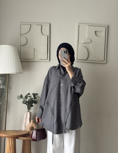 6215 Tencel Salaş tunik Antrasit gri