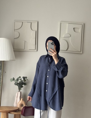 6215 Tencel salaş tunik indigo mavi