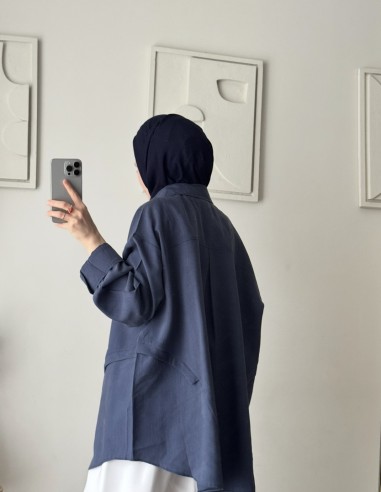 6215 Tencel salaş tunik indigo mavi
