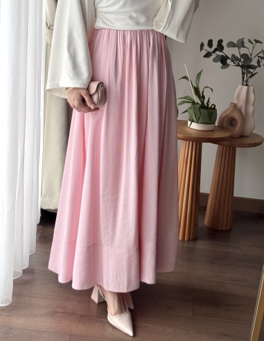 7346 İpek pamuk astarlı etek Gül pembe