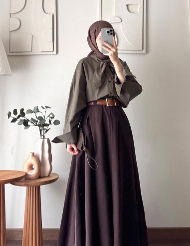 1104 Retro Kemerli poplin etek - acı...