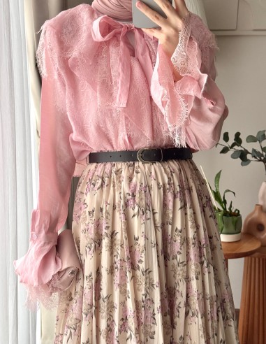 5306 fransız güpür gömlek - pembe