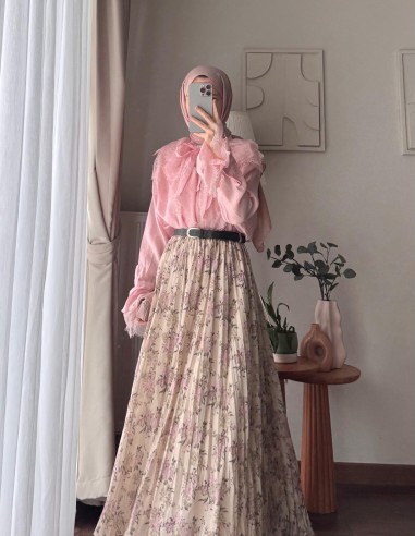 7052 çiçekli etek - pembe