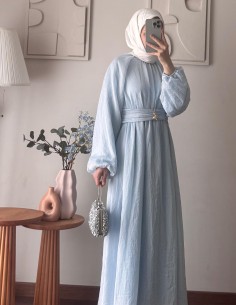 5168 kuşağı broşlu elbise -...