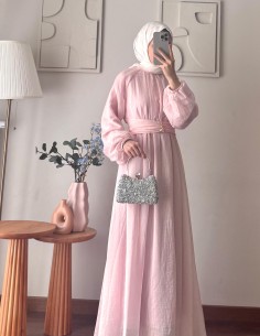 5168 kuşağı broşlu elbise -...