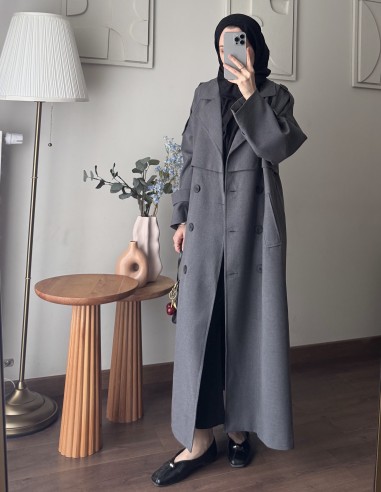 7589 Oversize trenckot | Koyu Gri