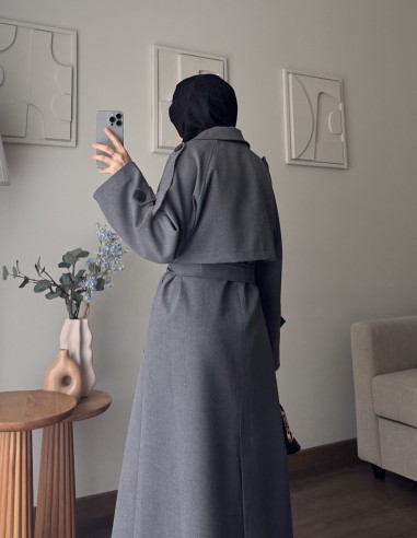 7589 Oversize trenckot | Koyu Gri