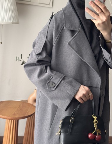 7589 Oversize trenckot | Koyu Gri